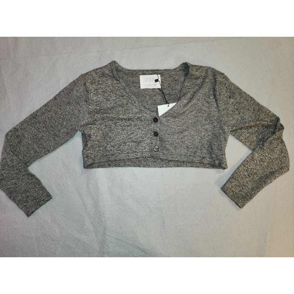 Zara Cardigan Kids Size 9-10 Gray NWT Cropped Marled Knit V-Neck Long Sleeve